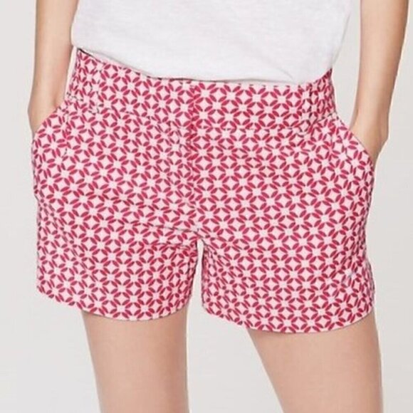 ANN TAYLOR LOFT Riviera Short Beige Coral Pink Geometric 4" Inseam Cotton Shorts - Picture 1 of 13